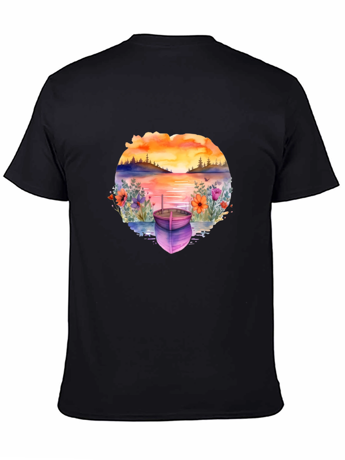 Sunset Lake Boat Graphic Tee - Stylish Relaxed Fit