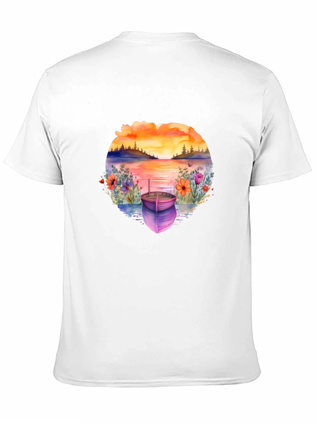 Sunset Lake Boat Graphic Tee - Stylish Relaxed Fit