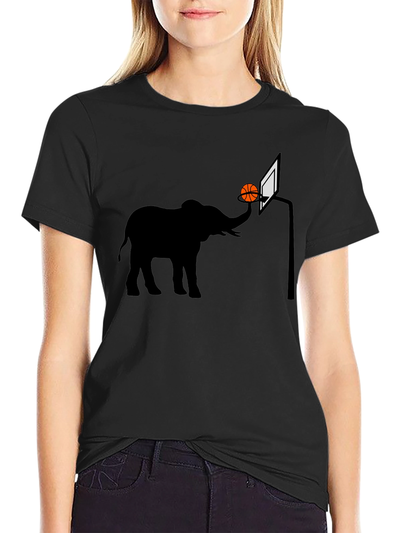 Elephant Basketball Graphic Tee - Novelty T-Shirt