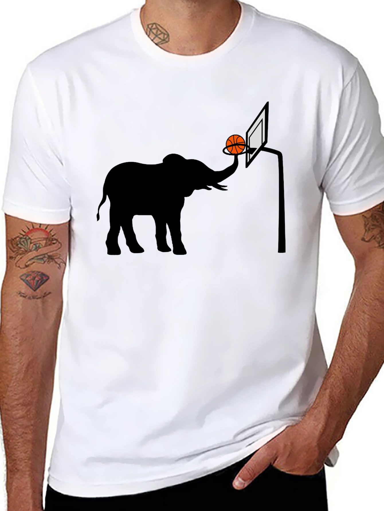 Elephant Basketball Graphic Tee - Novelty T-Shirt
