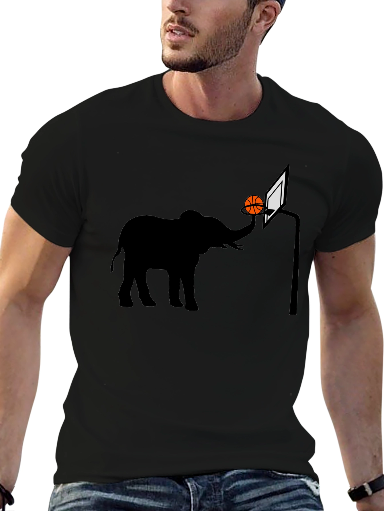 Elephant Basketball Graphic Tee - Novelty T-Shirt