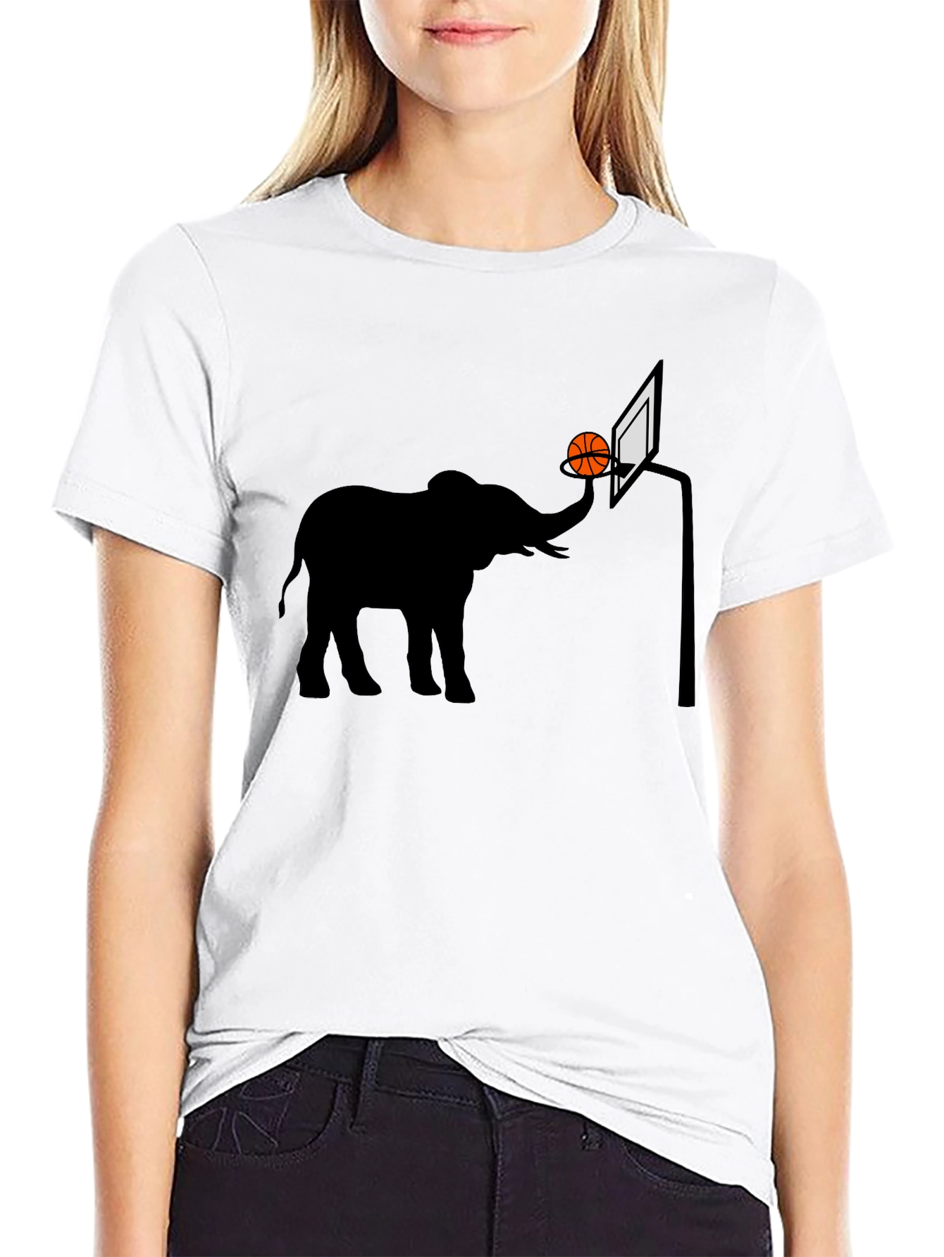 Elephant Basketball Graphic Tee - Novelty T-Shirt