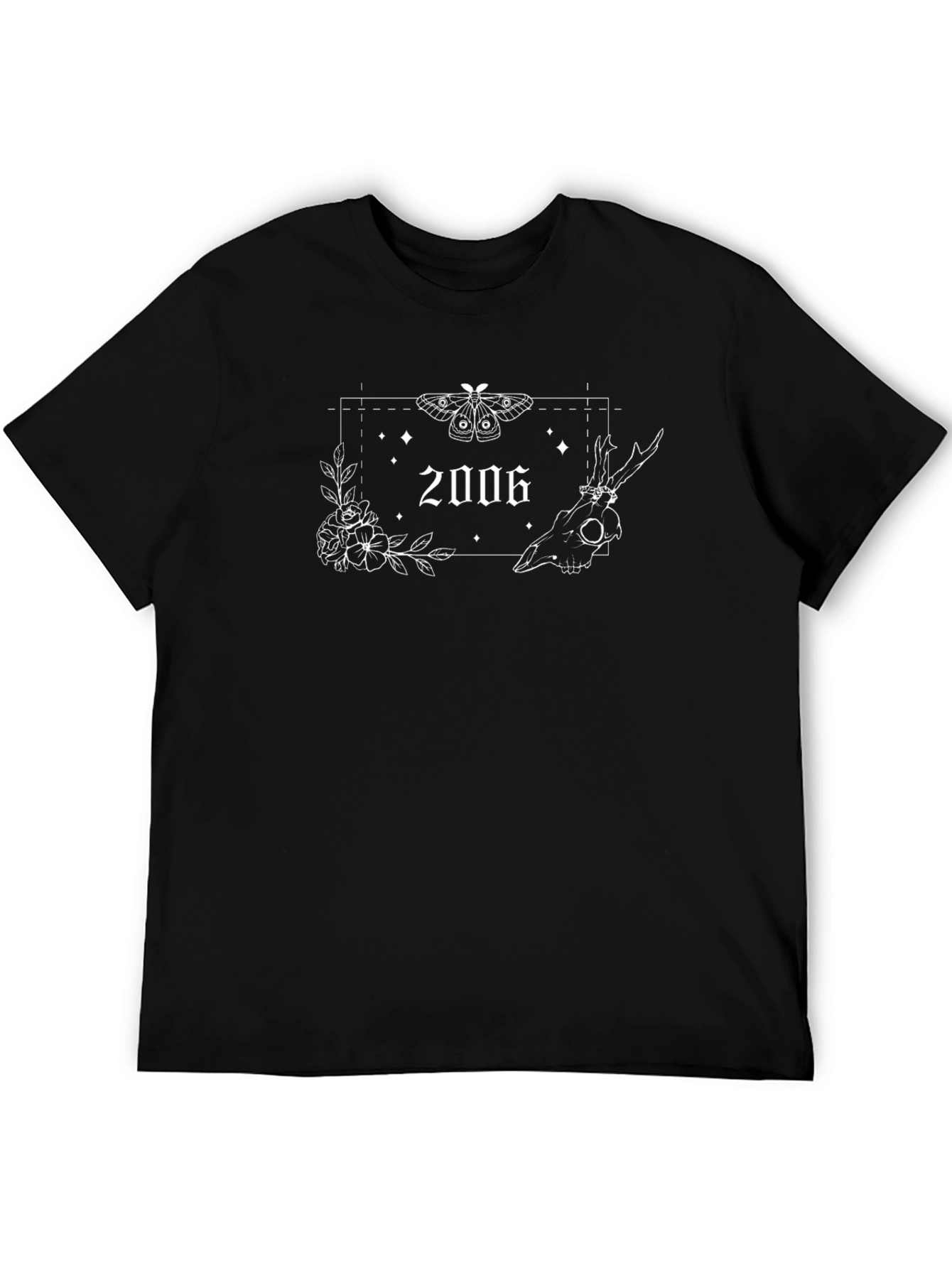 Gothic 2006 Moth Skull Floral T-Shirt