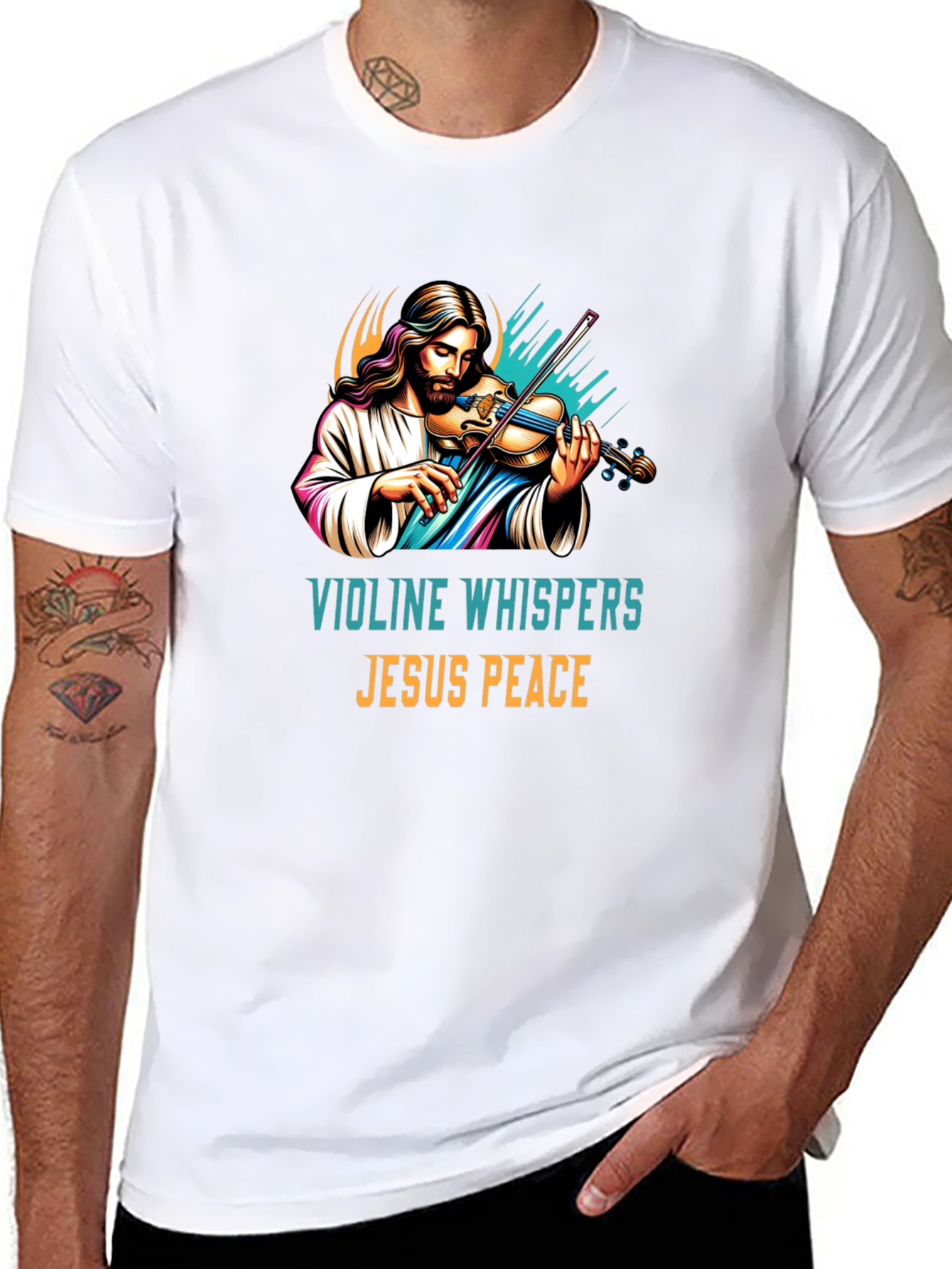 Violin Jesus Peace Graphic T-Shirt
