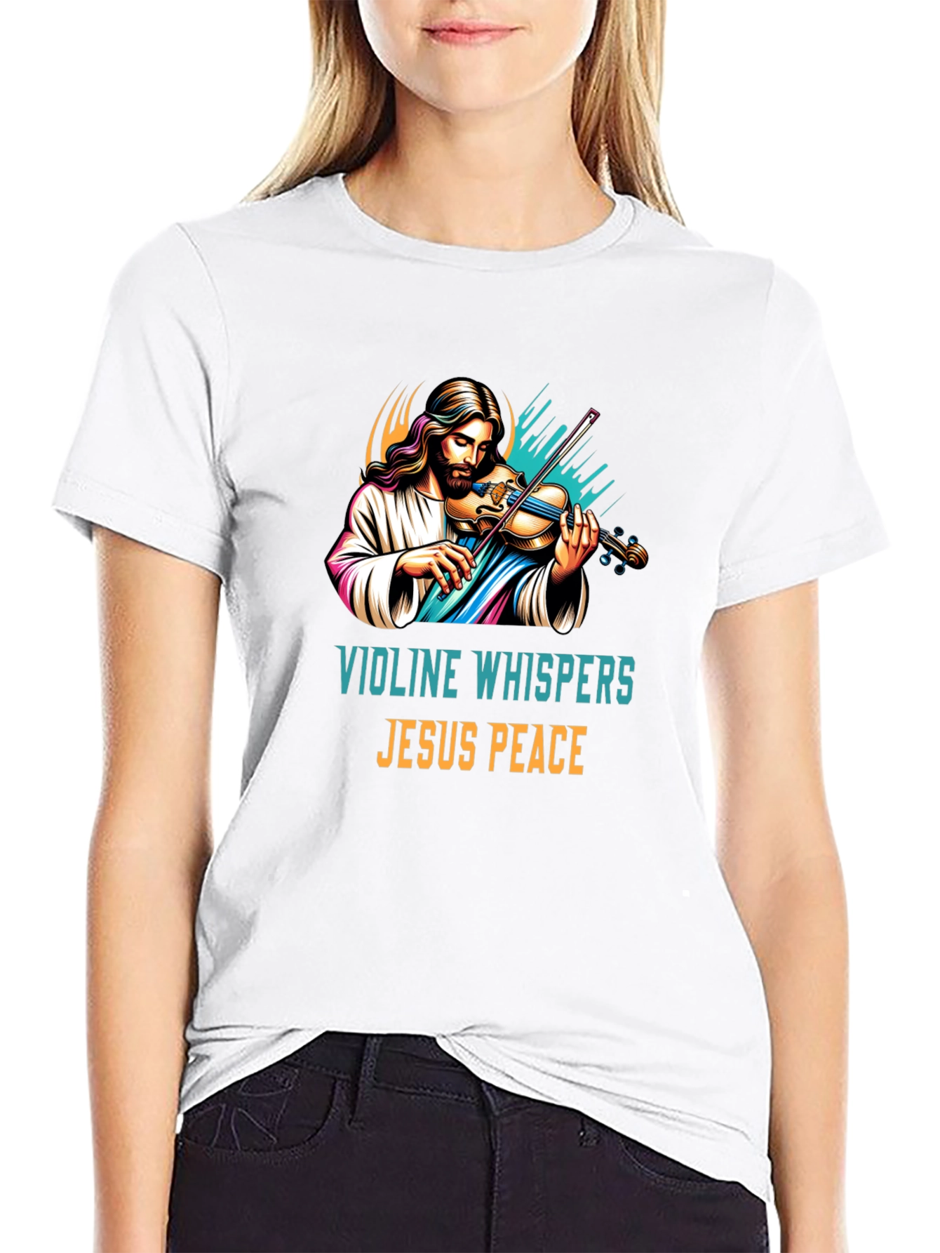 Violin Jesus Peace Graphic T-Shirt