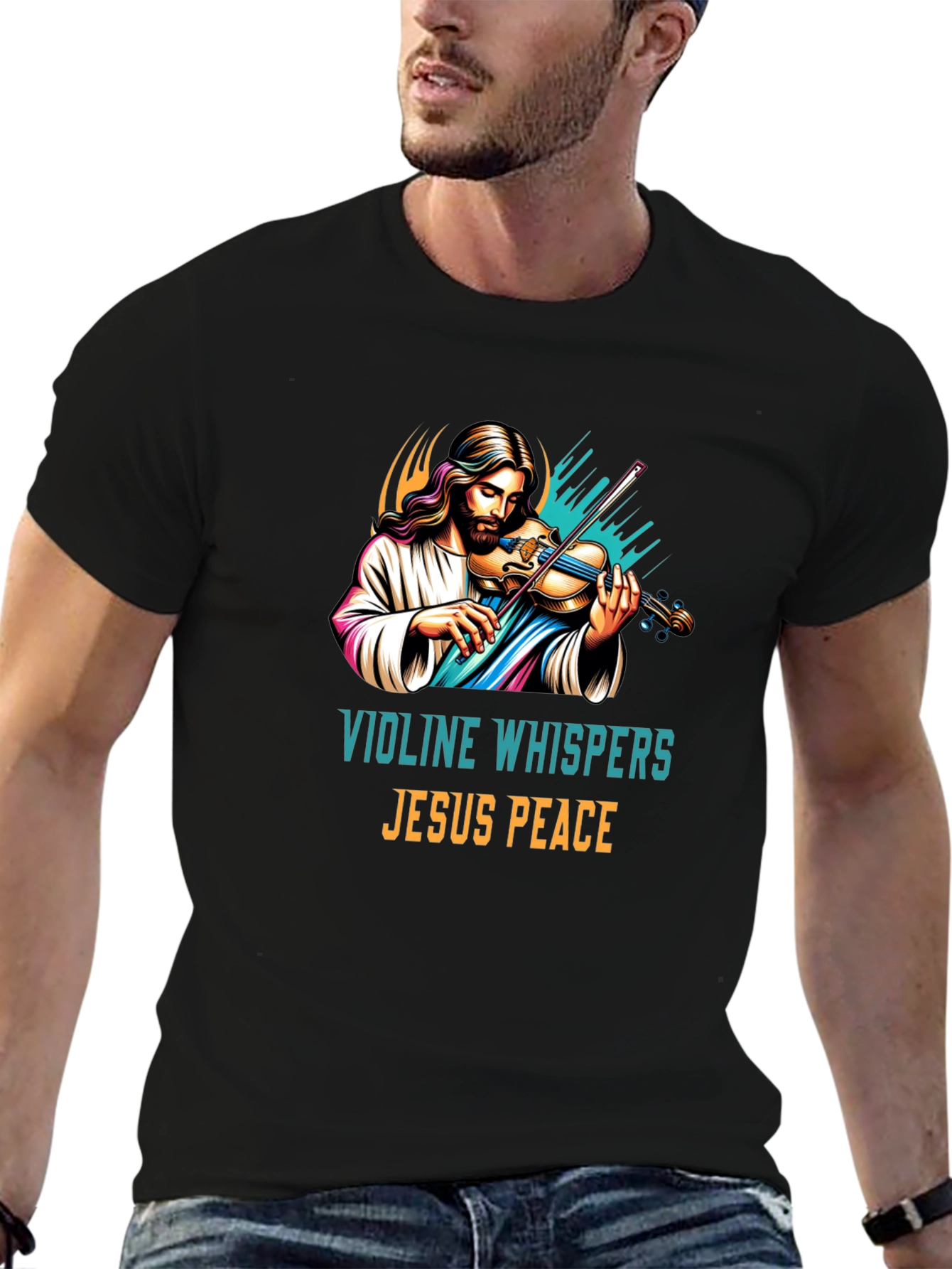 Violin Jesus Peace Graphic T-Shirt