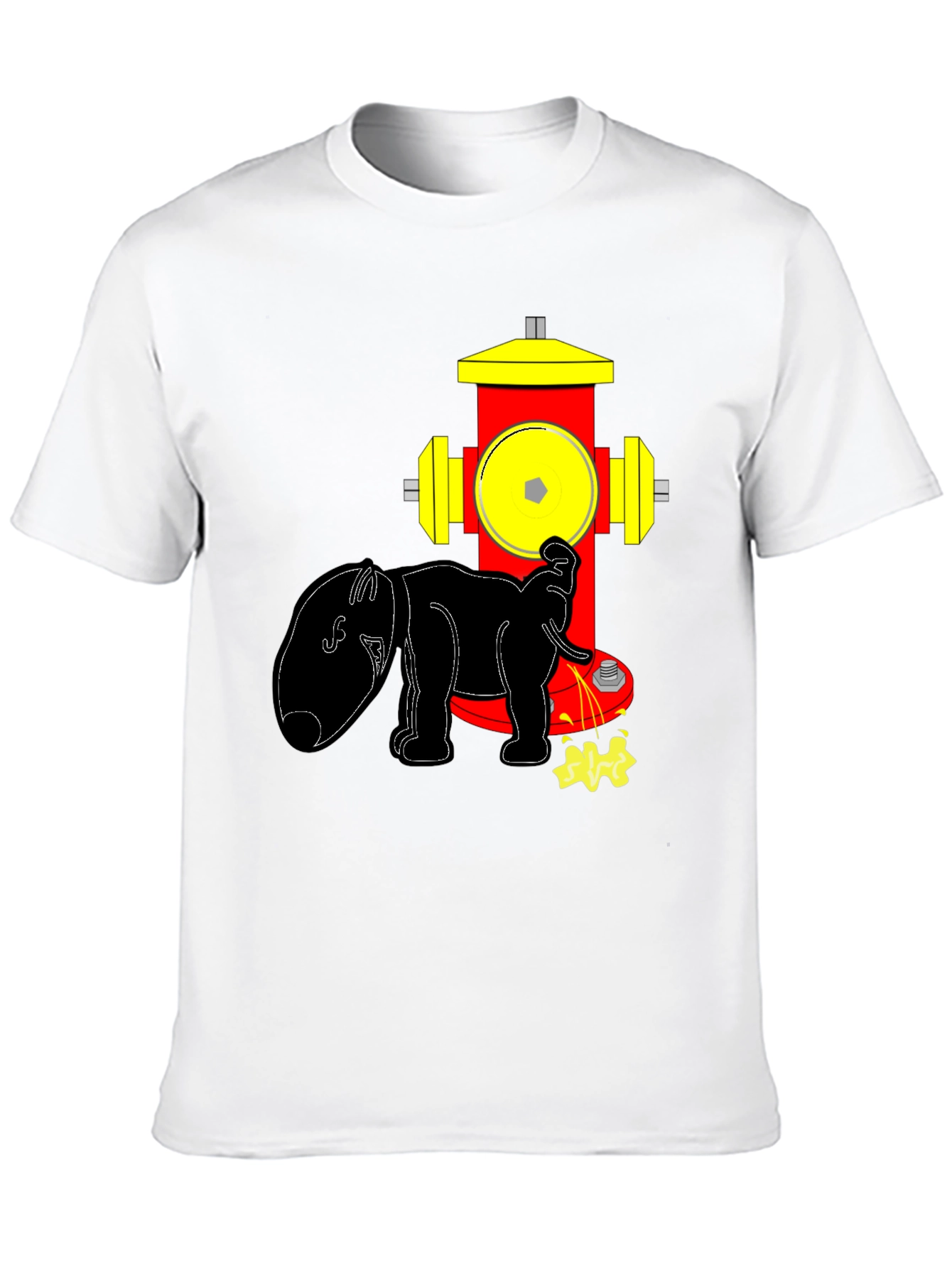 Funny Elephant Peeing on Fire Hydrant Black T-Shirt