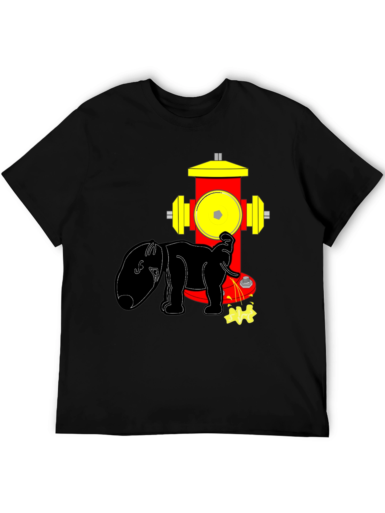 Funny Elephant Peeing on Fire Hydrant Black T-Shirt
