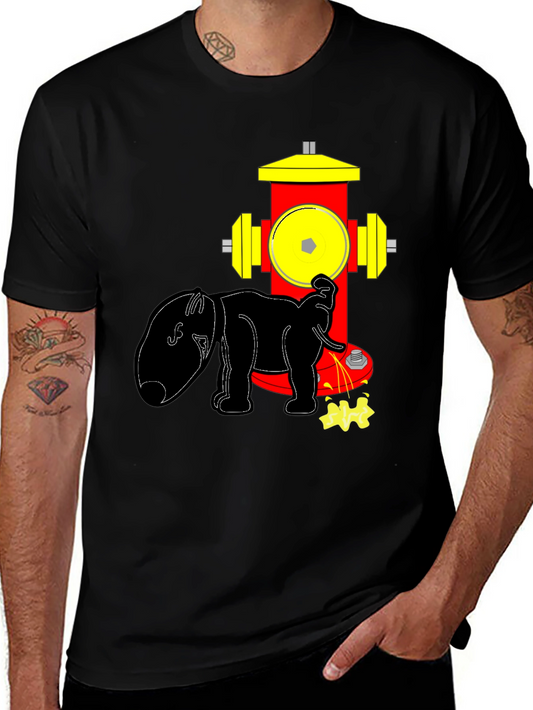 Funny Elephant Peeing on Fire Hydrant Black T-Shirt