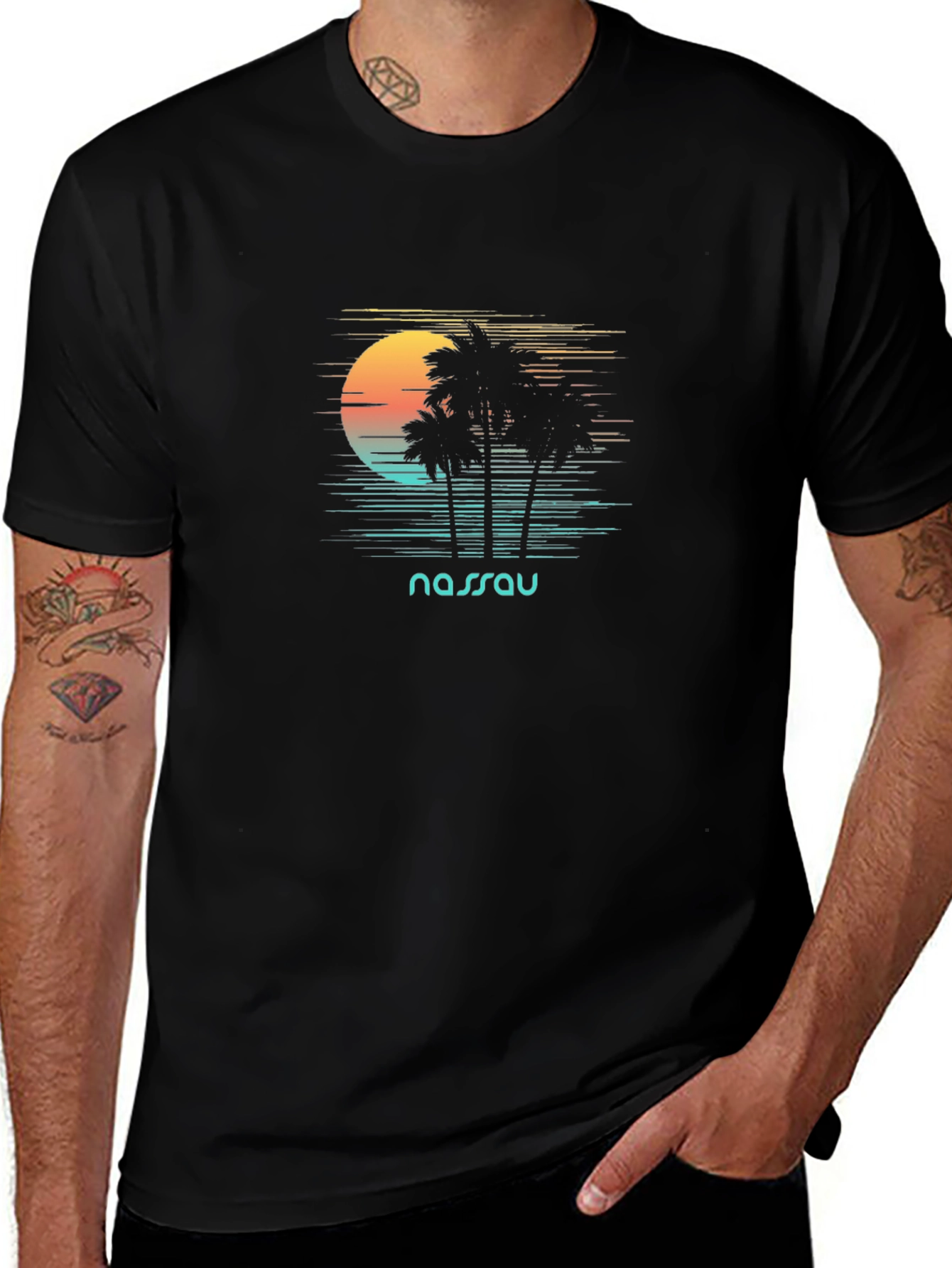 Nassau Palm Sunset Graphic Tee - Island Vibes