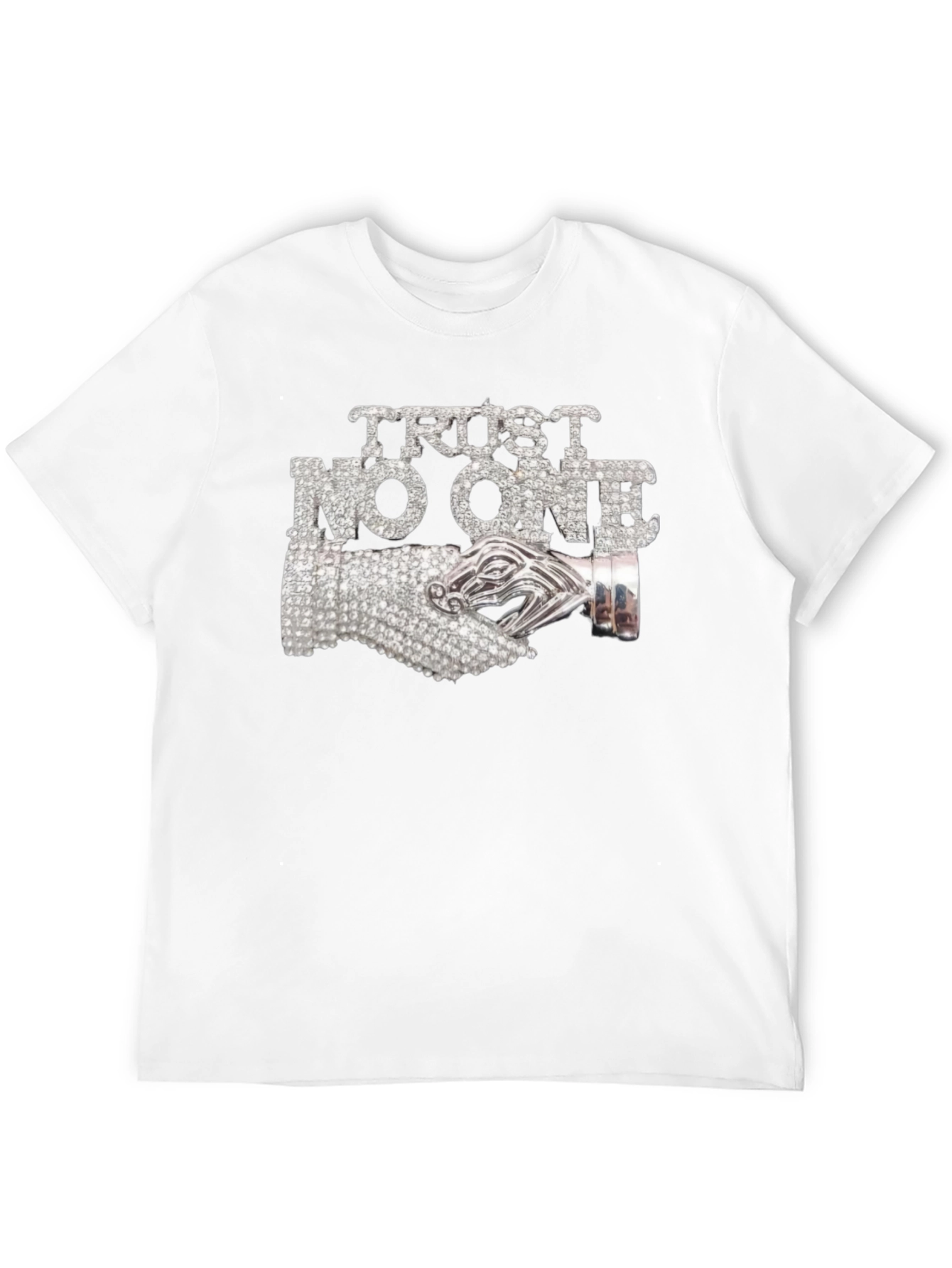 Trust No One Graphic Tee - Rhinestone Detail