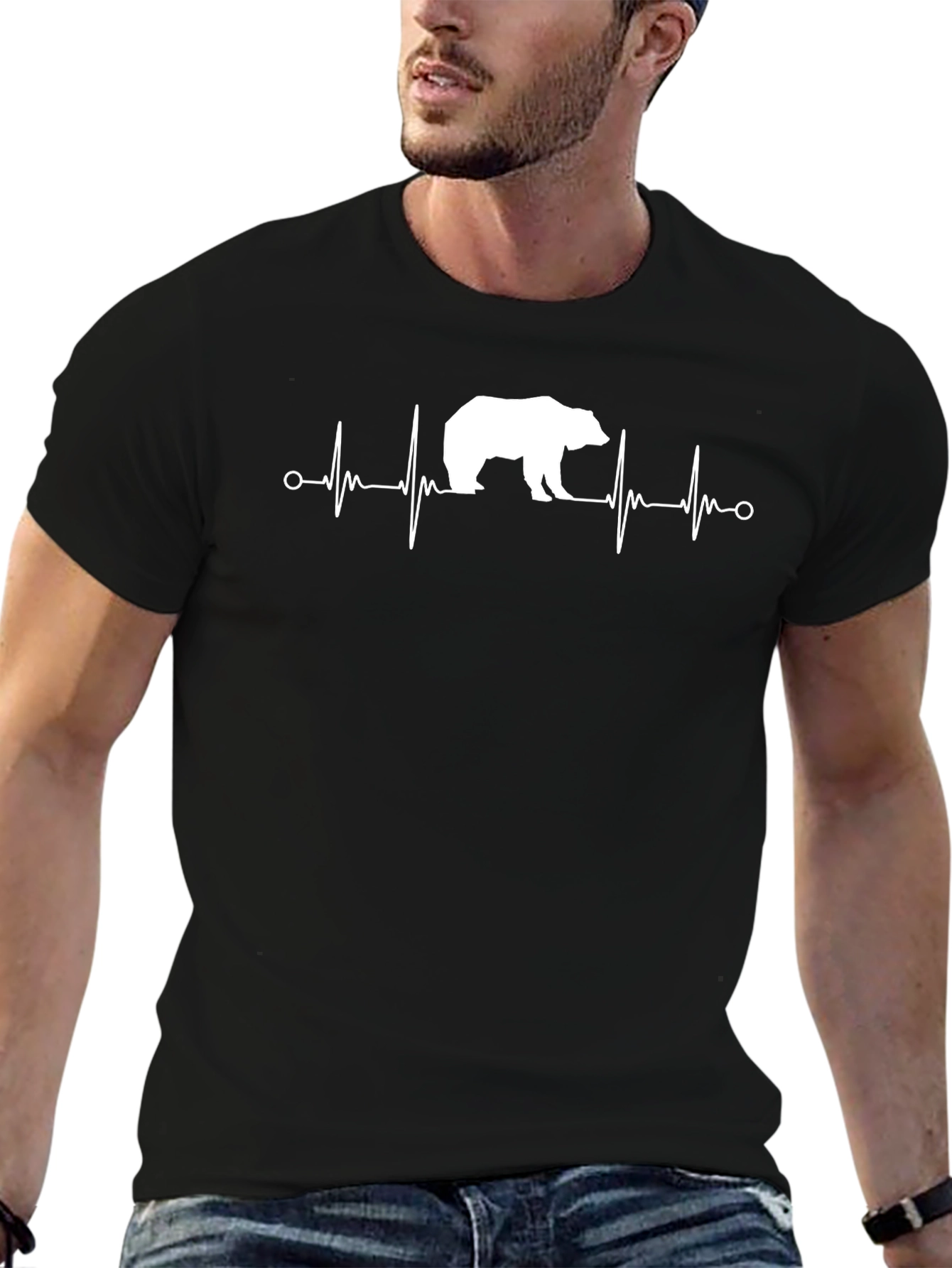 Bear Heartbeat Graphic Tee - Black