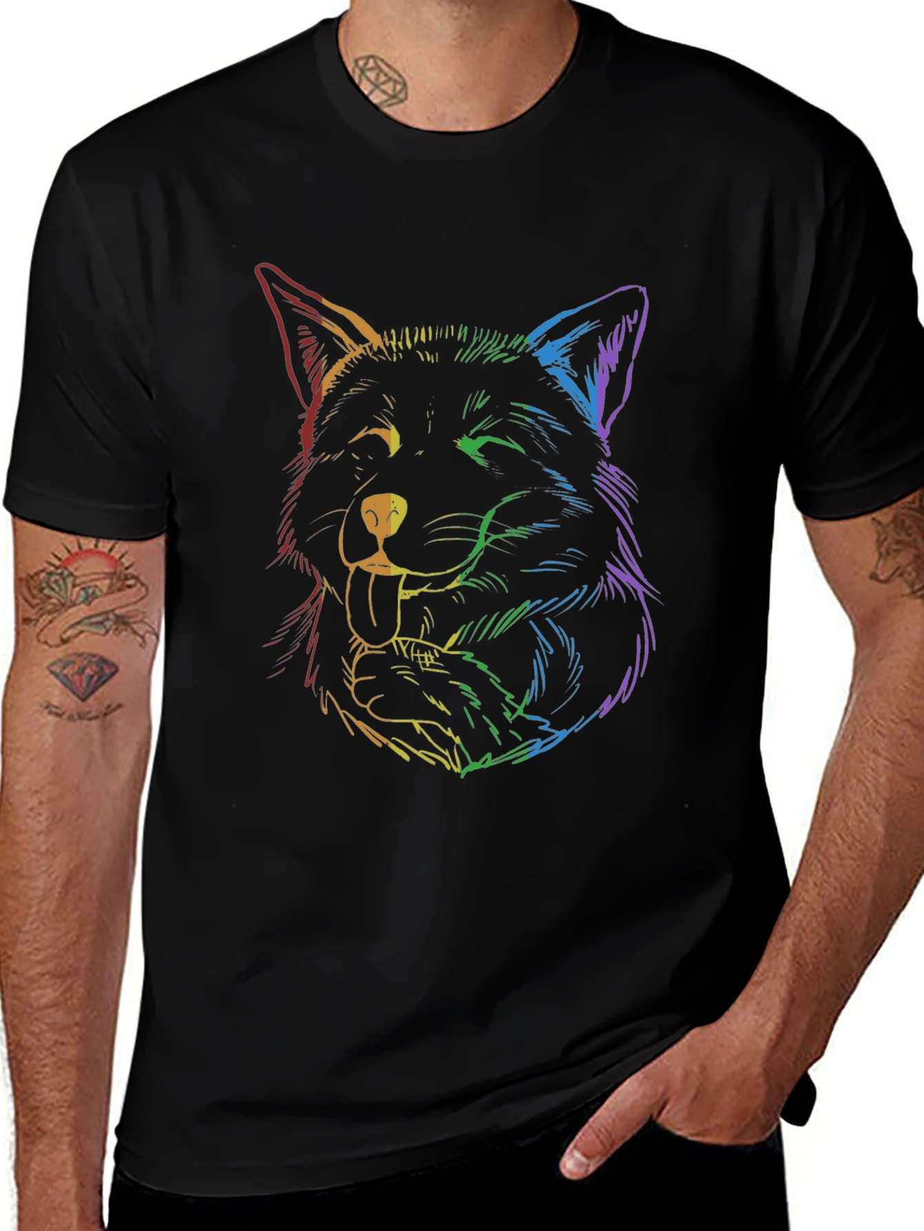 Rainbow Wolf Graphic Tee - Stylish Unisex T-Shirt