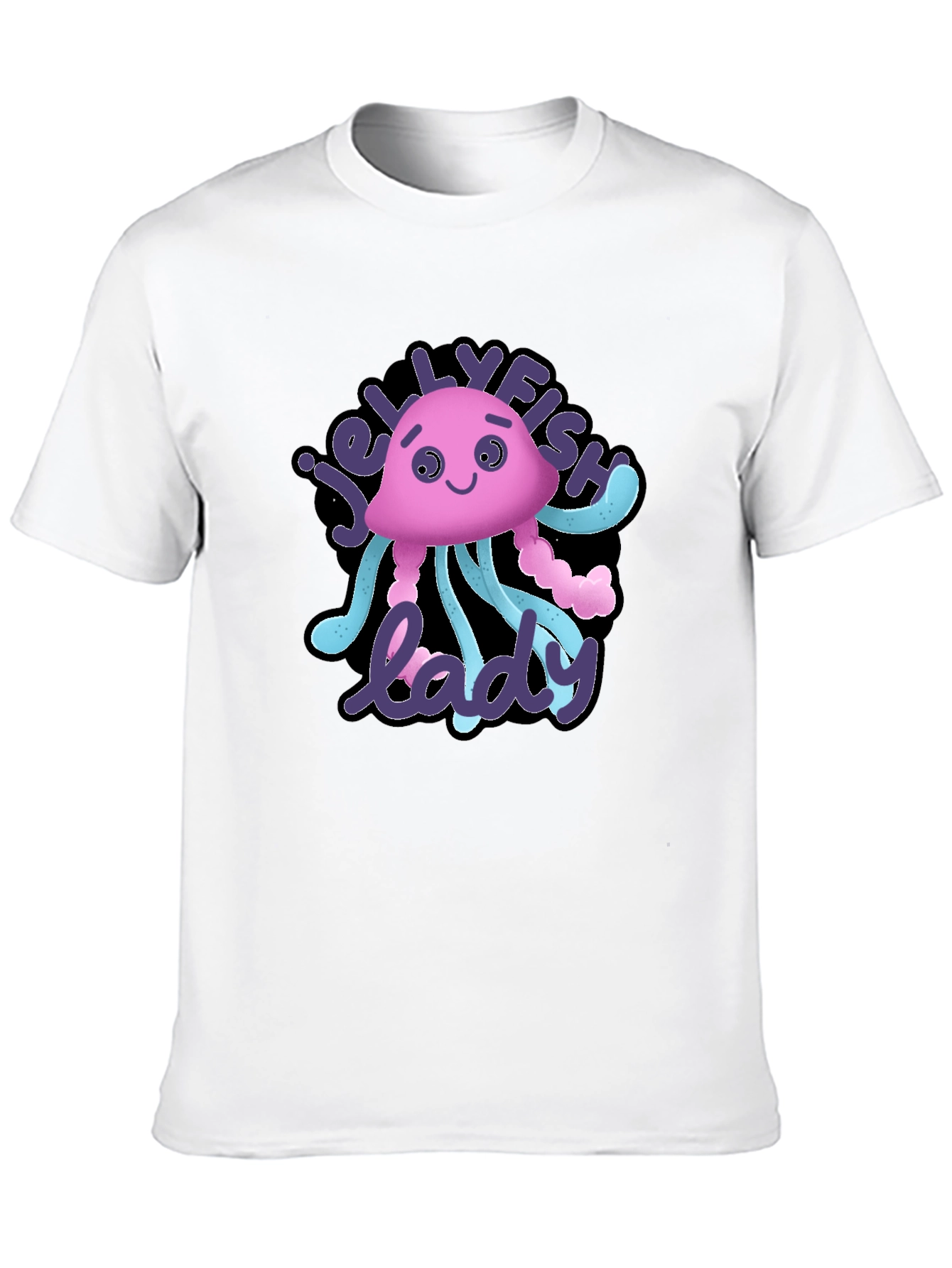 Jellyfish Lady Graphic Tee - Black Cotton T-Shirt