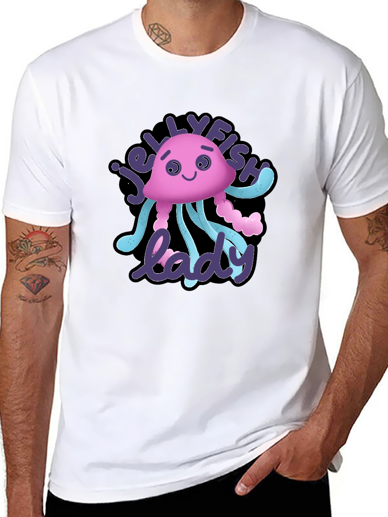 Jellyfish Lady Graphic Tee - Black Cotton T-Shirt