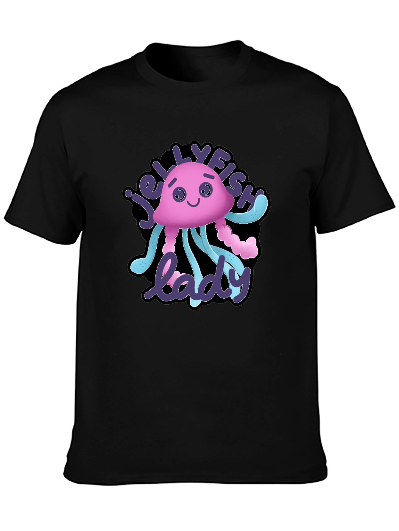 Jellyfish Lady Graphic Tee - Black Cotton T-Shirt