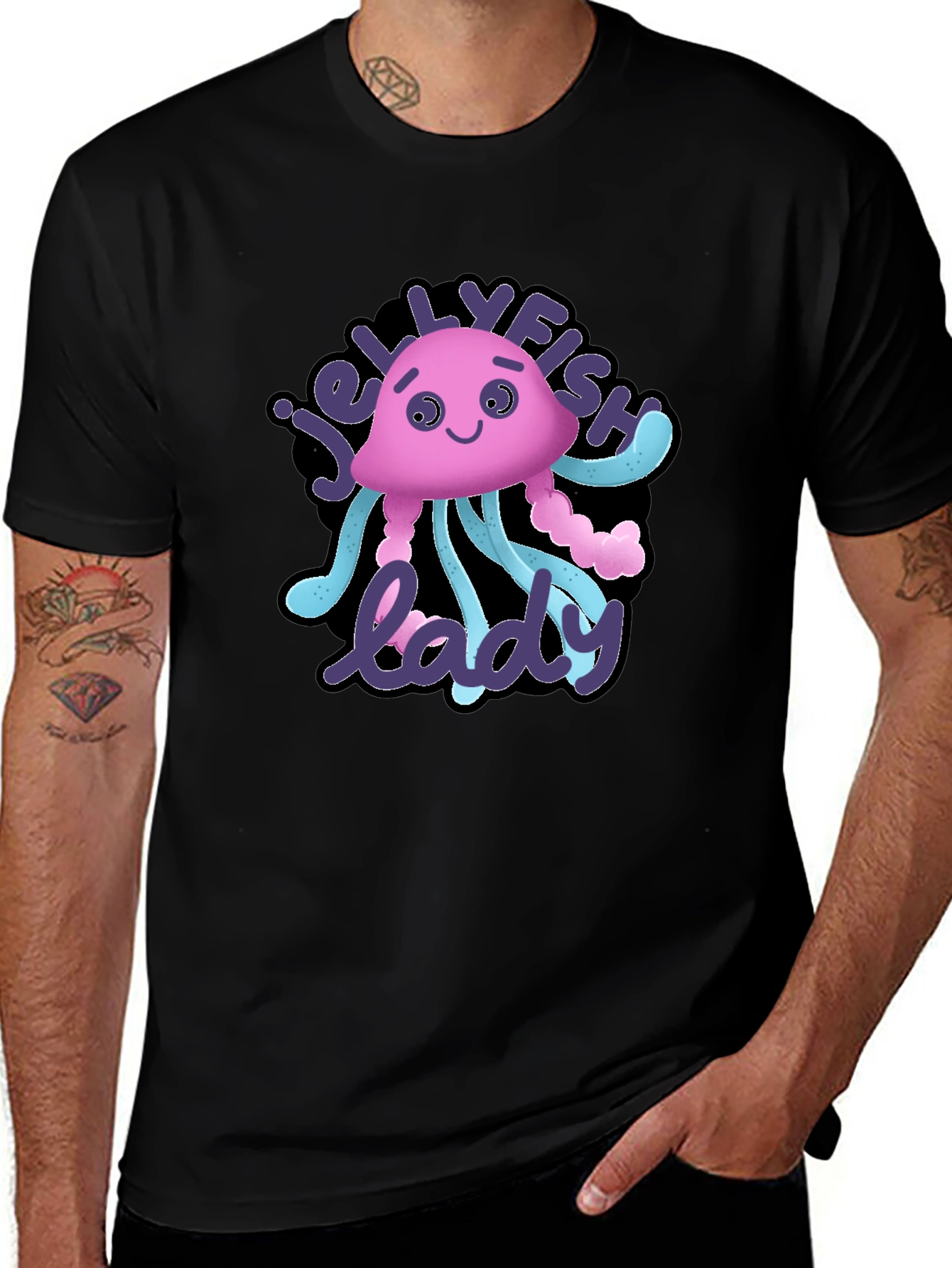 Jellyfish Lady Graphic Tee - Black Cotton T-Shirt