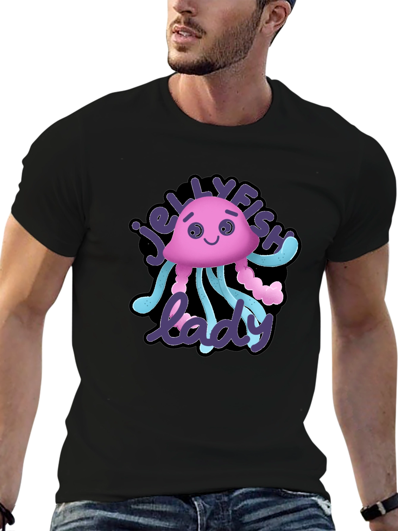 Jellyfish Lady Graphic Tee - Black Cotton T-Shirt
