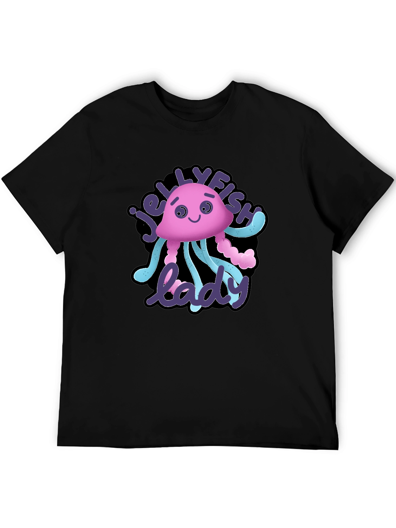 Jellyfish Lady Graphic Tee - Black Cotton T-Shirt