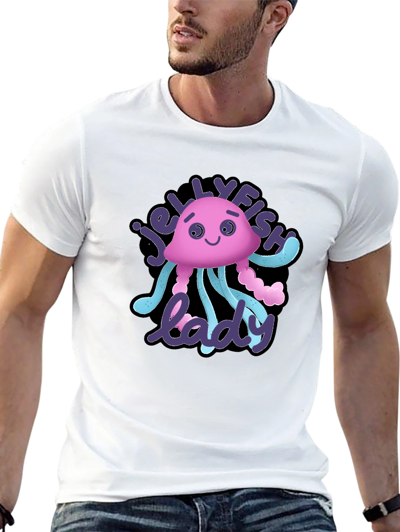 Jellyfish Lady Graphic Tee - Black Cotton T-Shirt