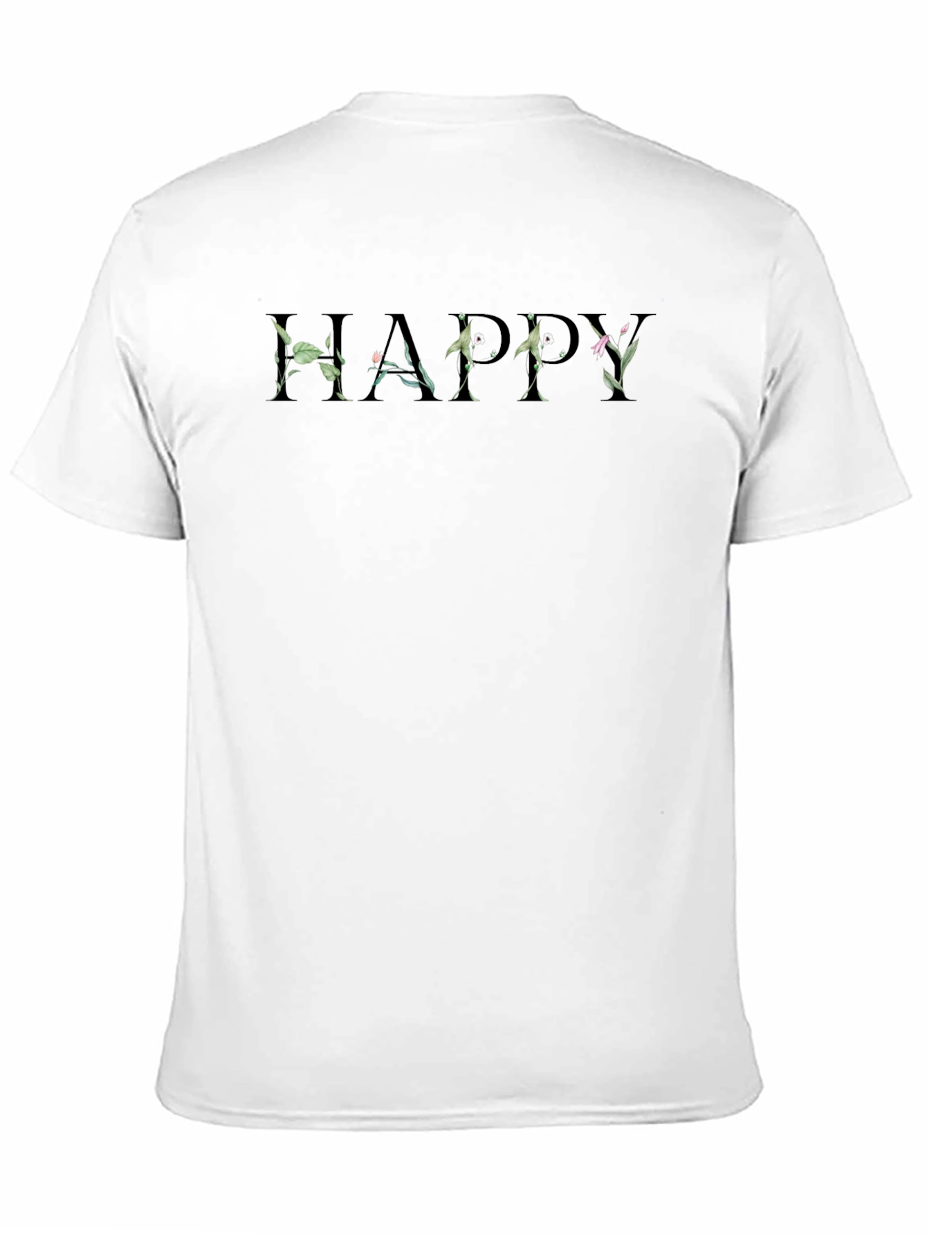 Floral Happy Black Crew Neck T-Shirt
