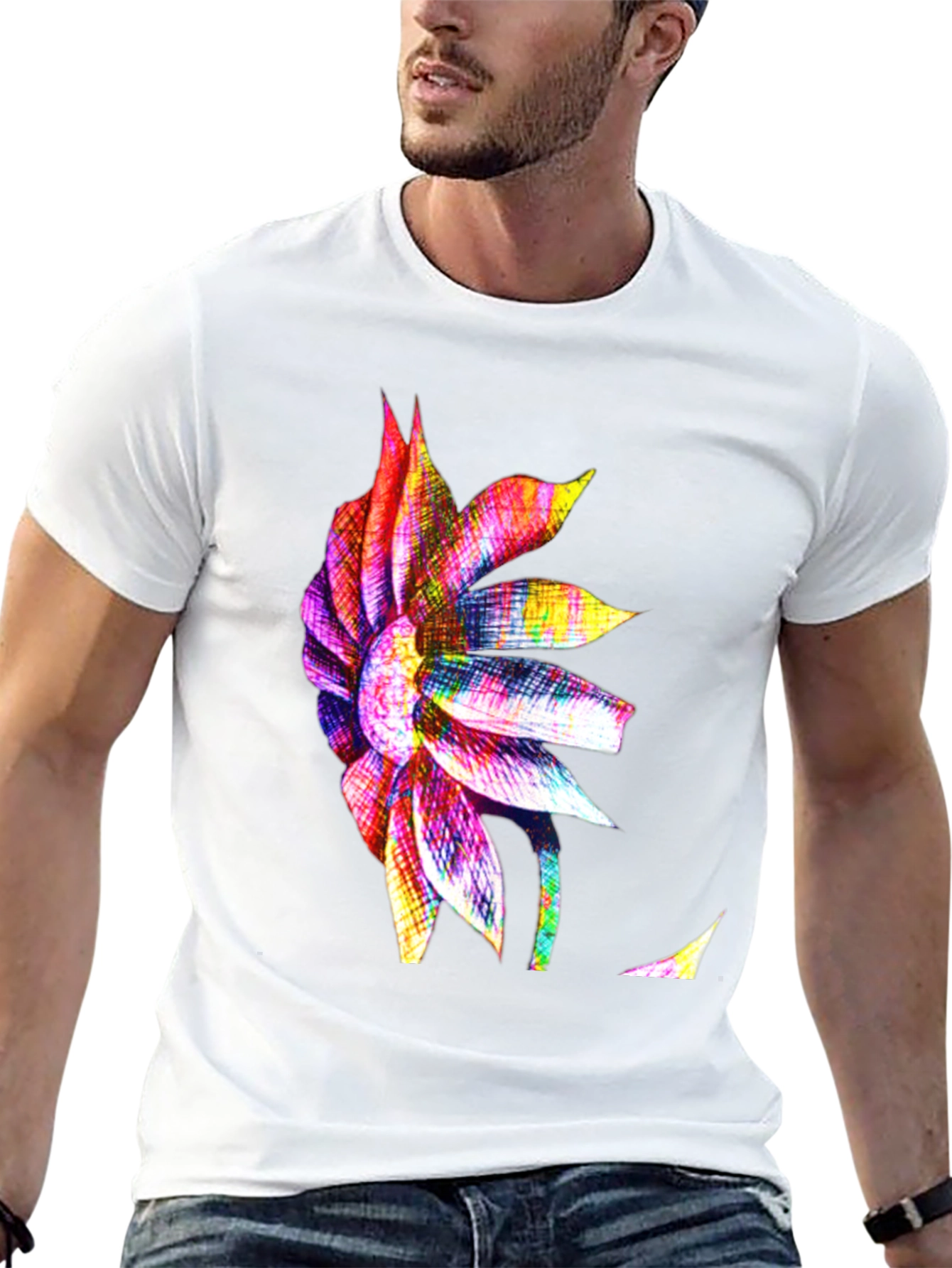 Vibrant Floral Print Mens Black T-Shirt