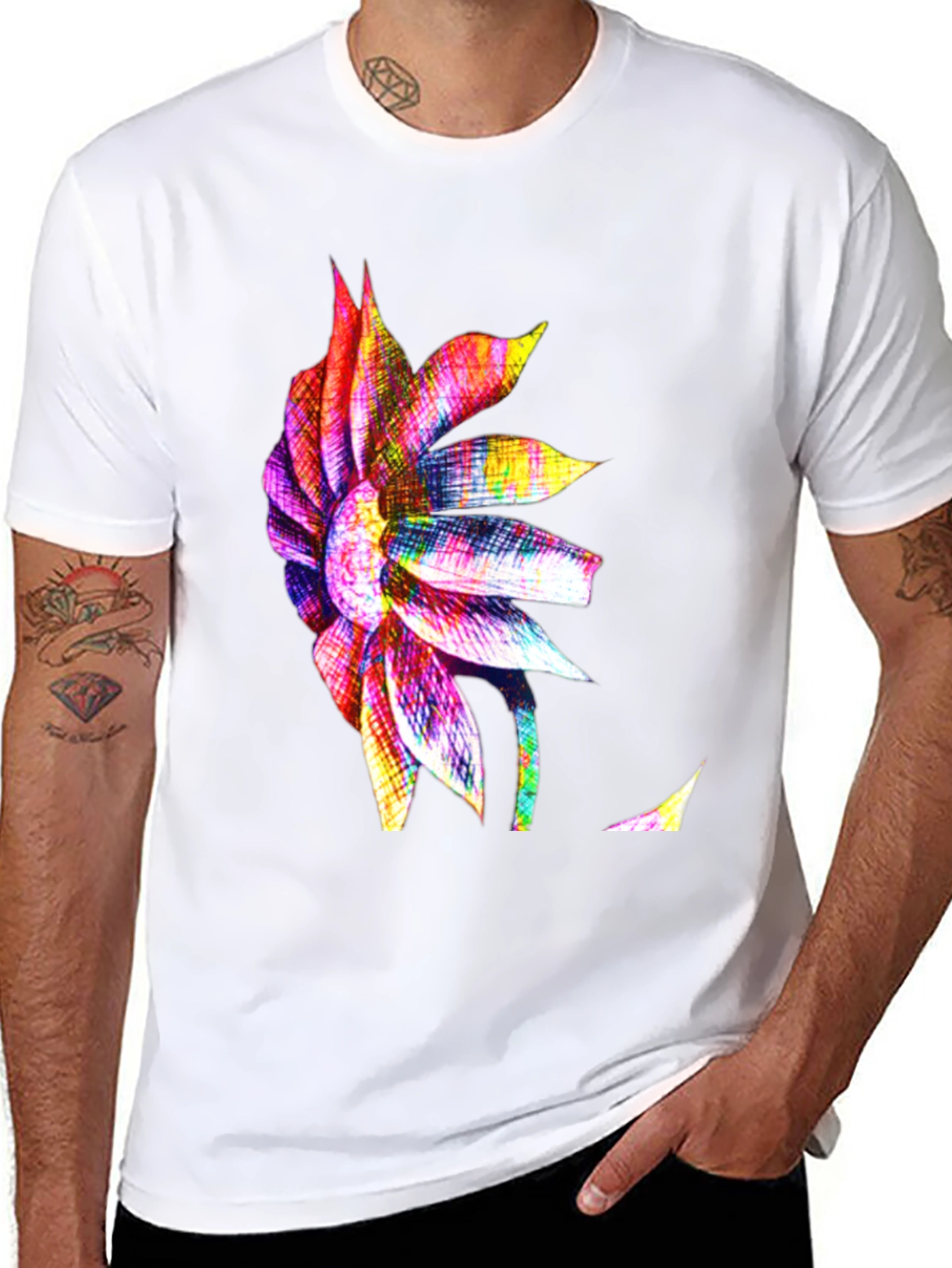 Vibrant Floral Print Mens Black T-Shirt