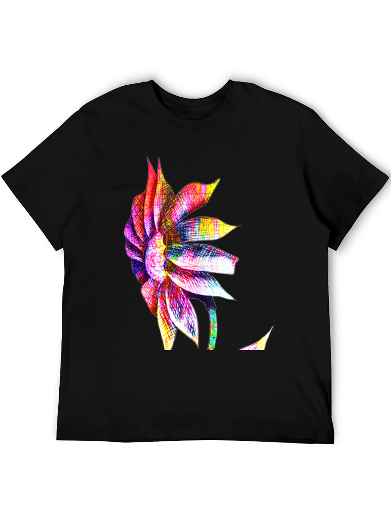 Vibrant Floral Print Mens Black T-Shirt