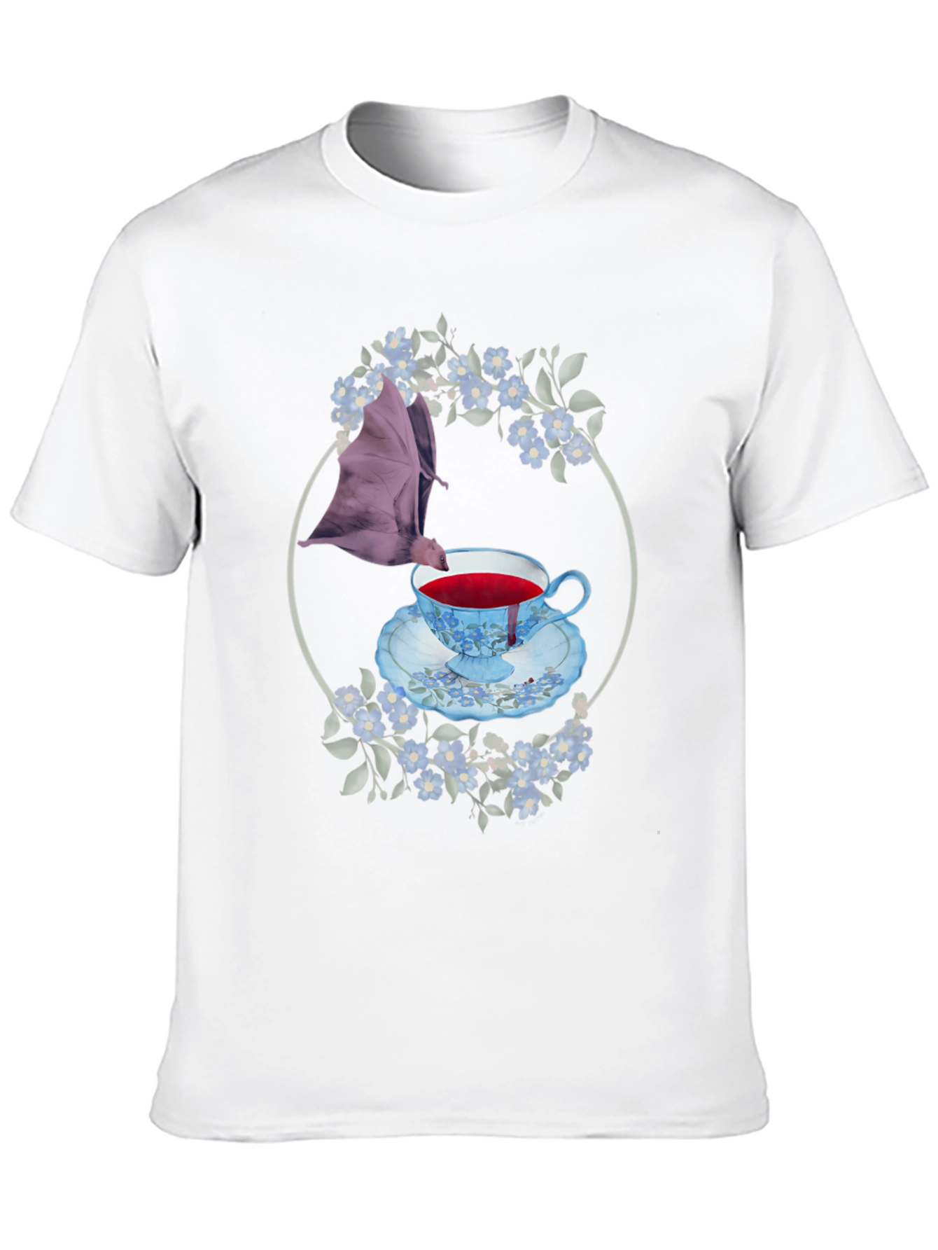 Gothic Bat & Tea Cup Graphic T-Shirt