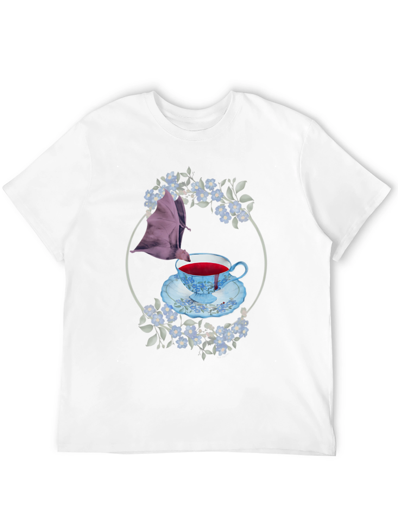 Gothic Bat & Tea Cup Graphic T-Shirt