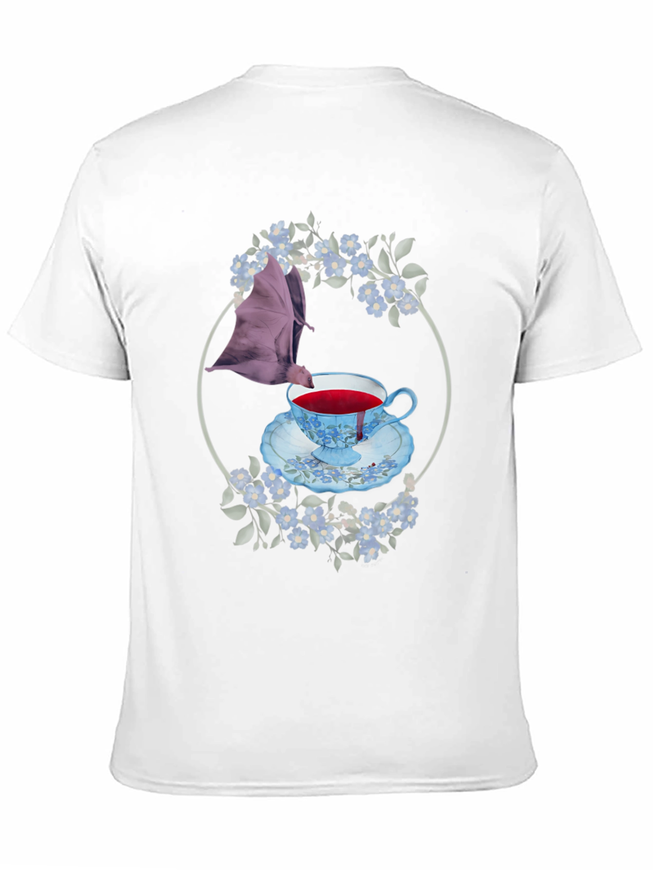 Gothic Bat & Tea Cup Graphic T-Shirt