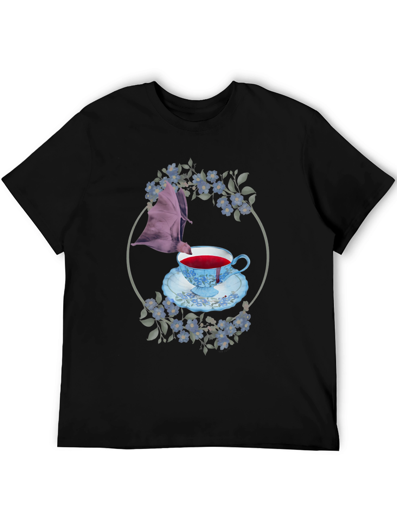 Gothic Bat & Tea Cup Graphic T-Shirt