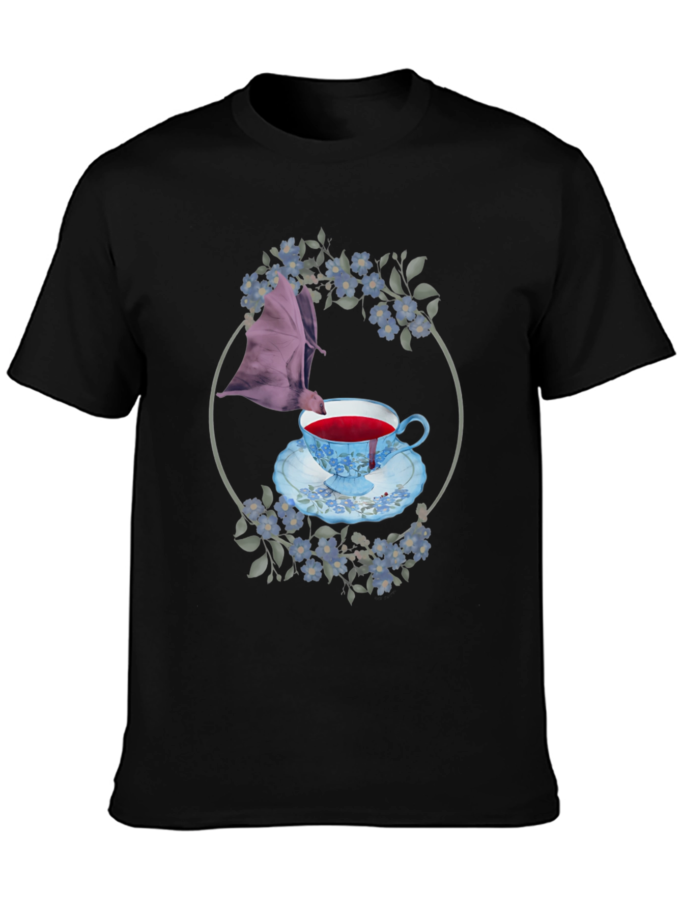 Gothic Bat & Tea Cup Graphic T-Shirt
