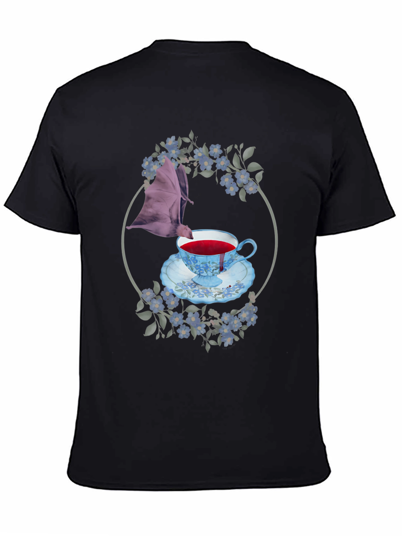 Gothic Bat & Tea Cup Graphic T-Shirt