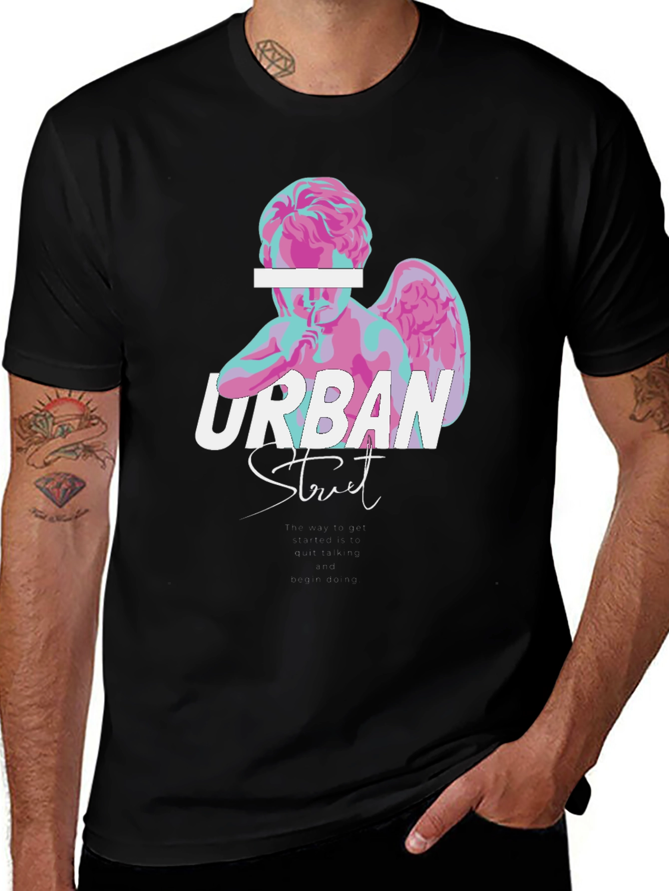 Urban Street Angel Graphic Tee - Black