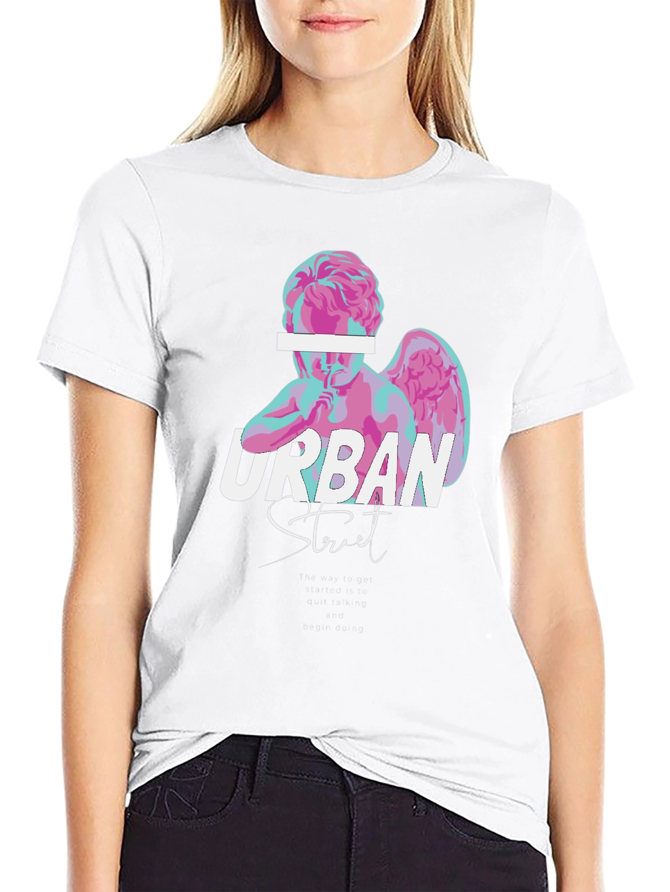 Urban Street Angel Graphic Tee - Black
