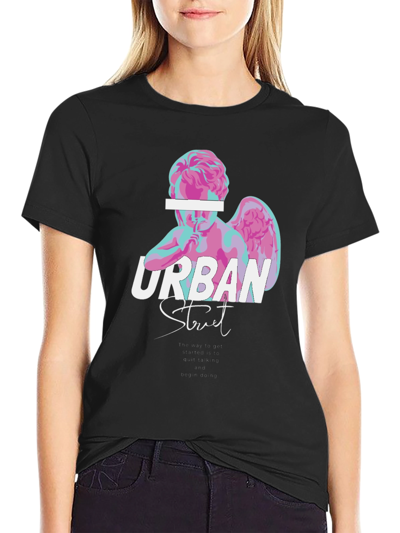 Urban Street Angel Graphic Tee - Black