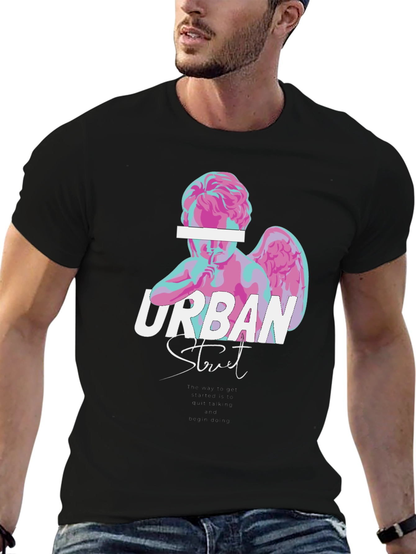 Urban Street Angel Graphic Tee - Black