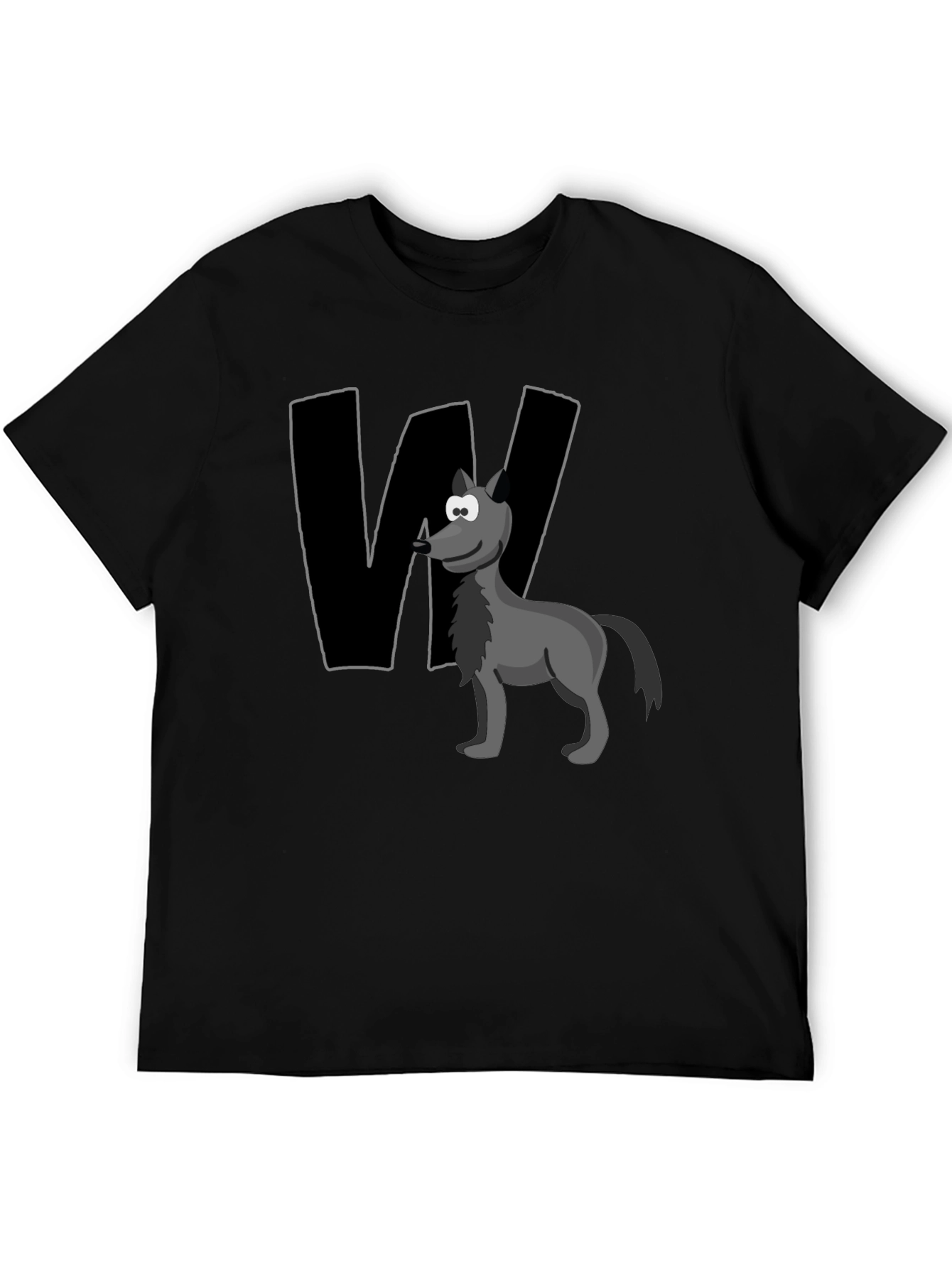 Wolf Cartoon Graphic Tee - Black Cotton Blend