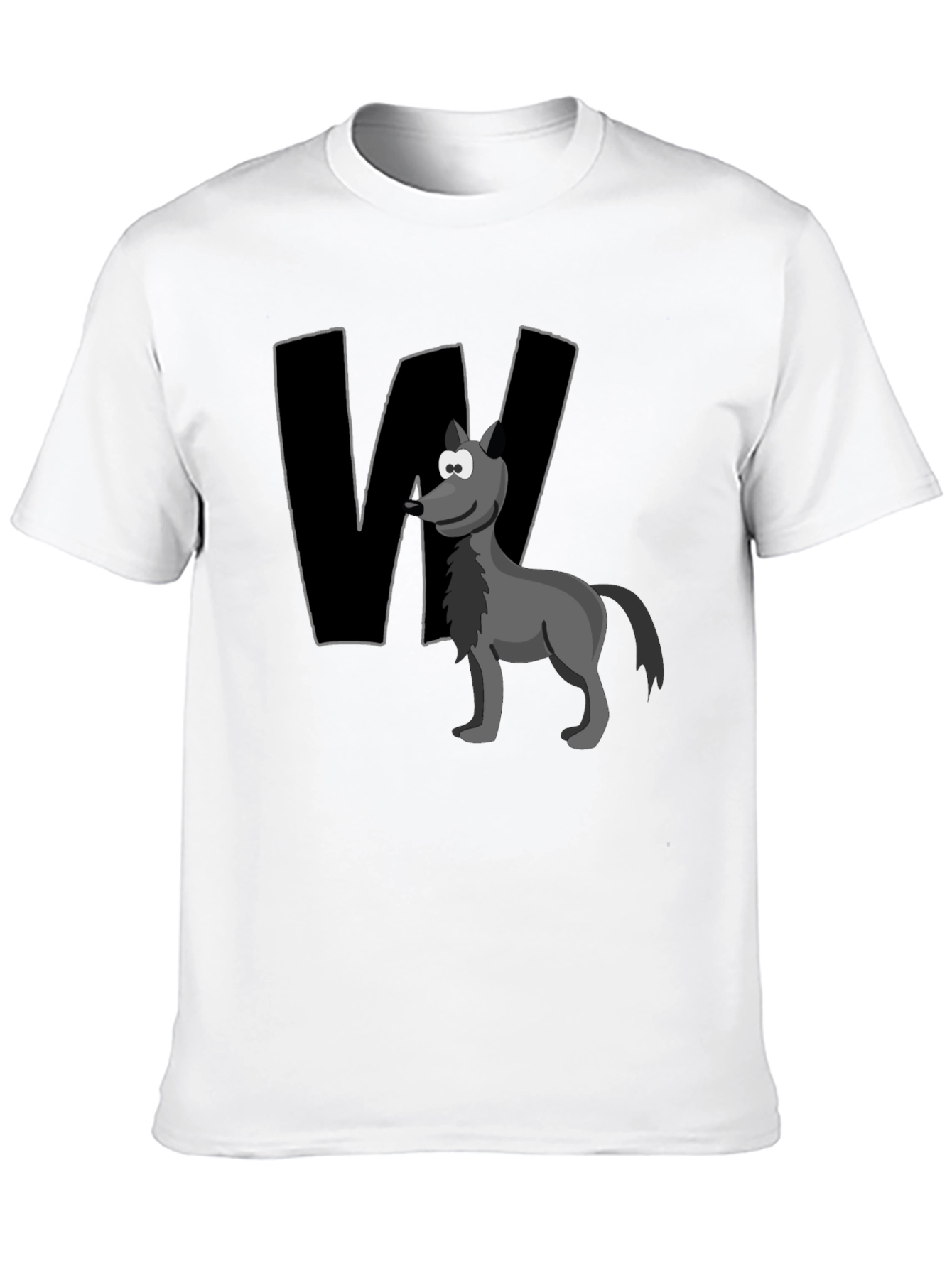 Wolf Cartoon Graphic Tee - Black Cotton Blend