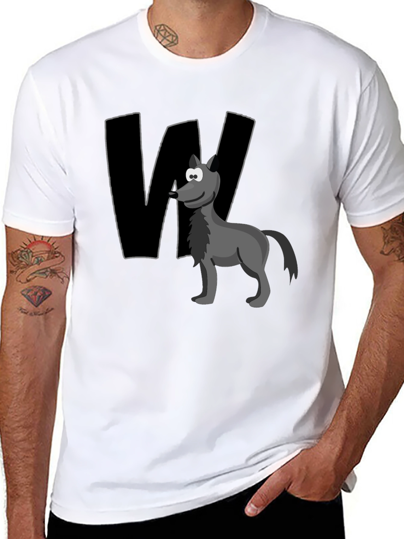 Wolf Cartoon Graphic Tee - Black Cotton Blend