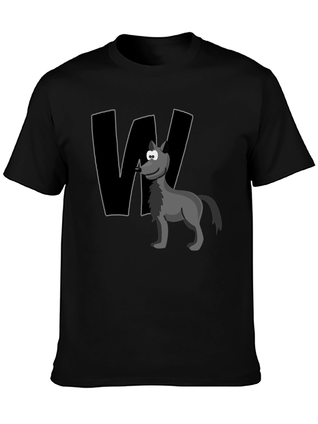Wolf Cartoon Graphic Tee - Black Cotton Blend