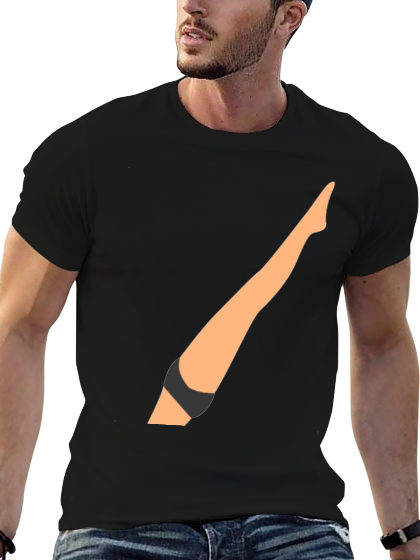 Funny Leg Graphic Black T-Shirt