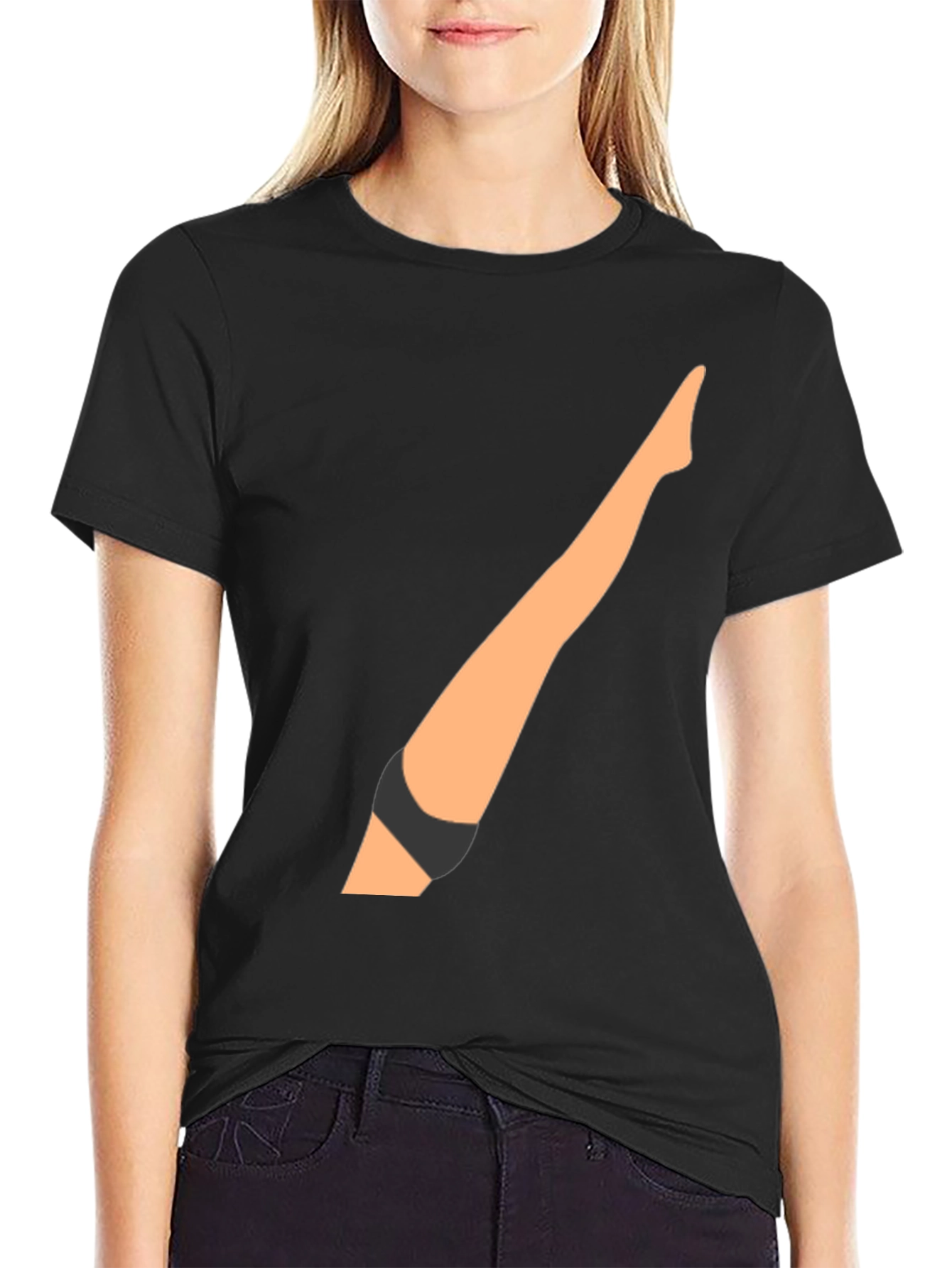 Funny Leg Graphic Black T-Shirt