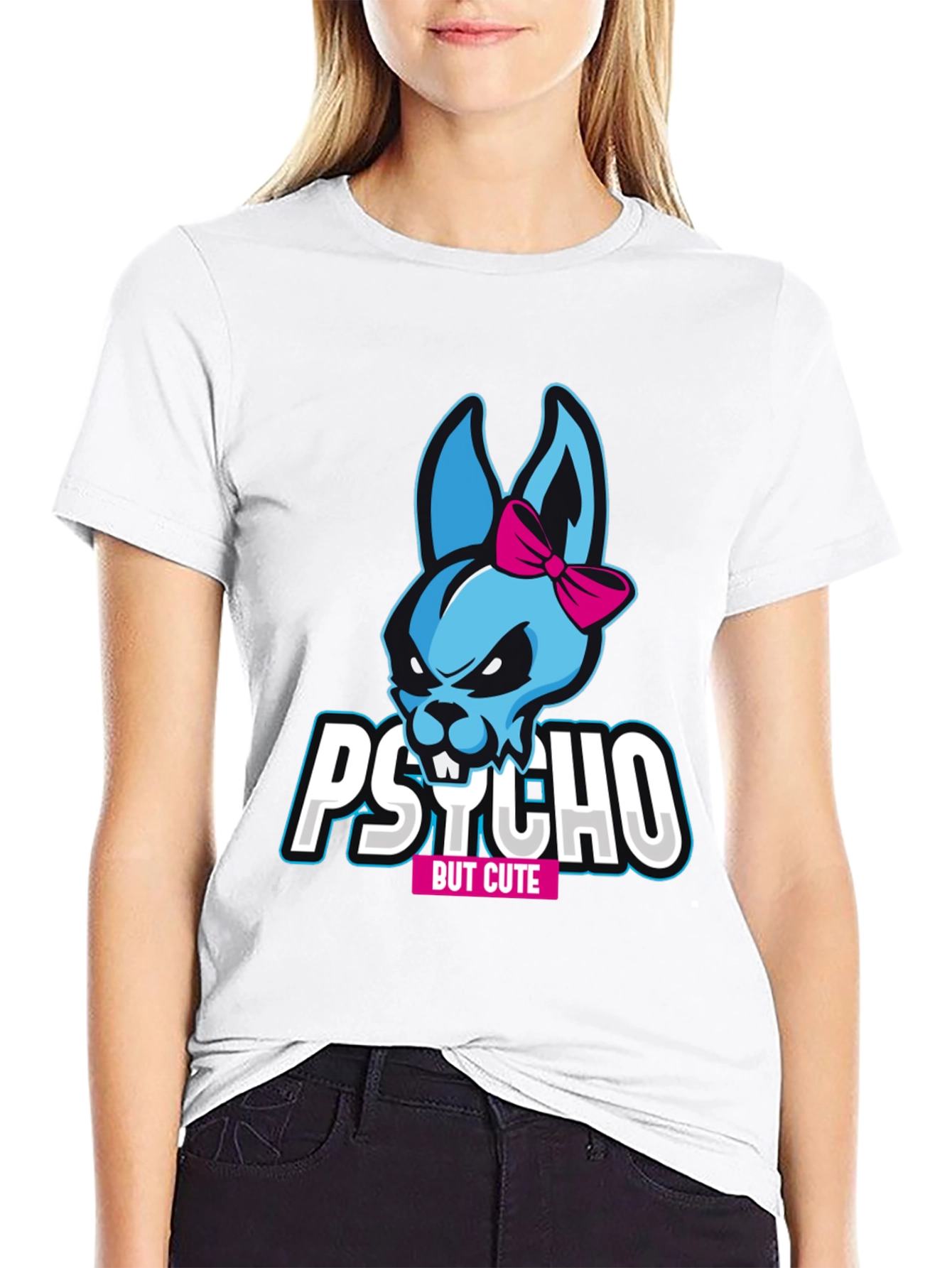 Psycho But Cute Bunny T-Shirt - Black Graphic Tee