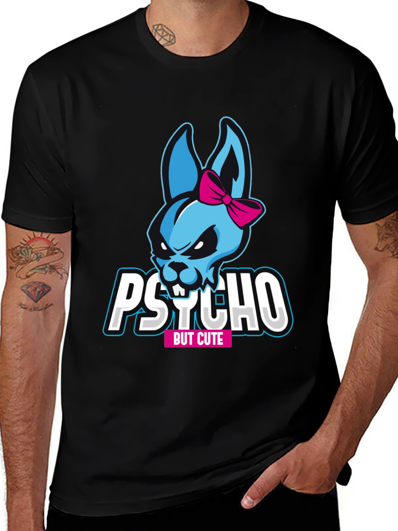 Psycho But Cute Bunny T-Shirt - Black Graphic Tee