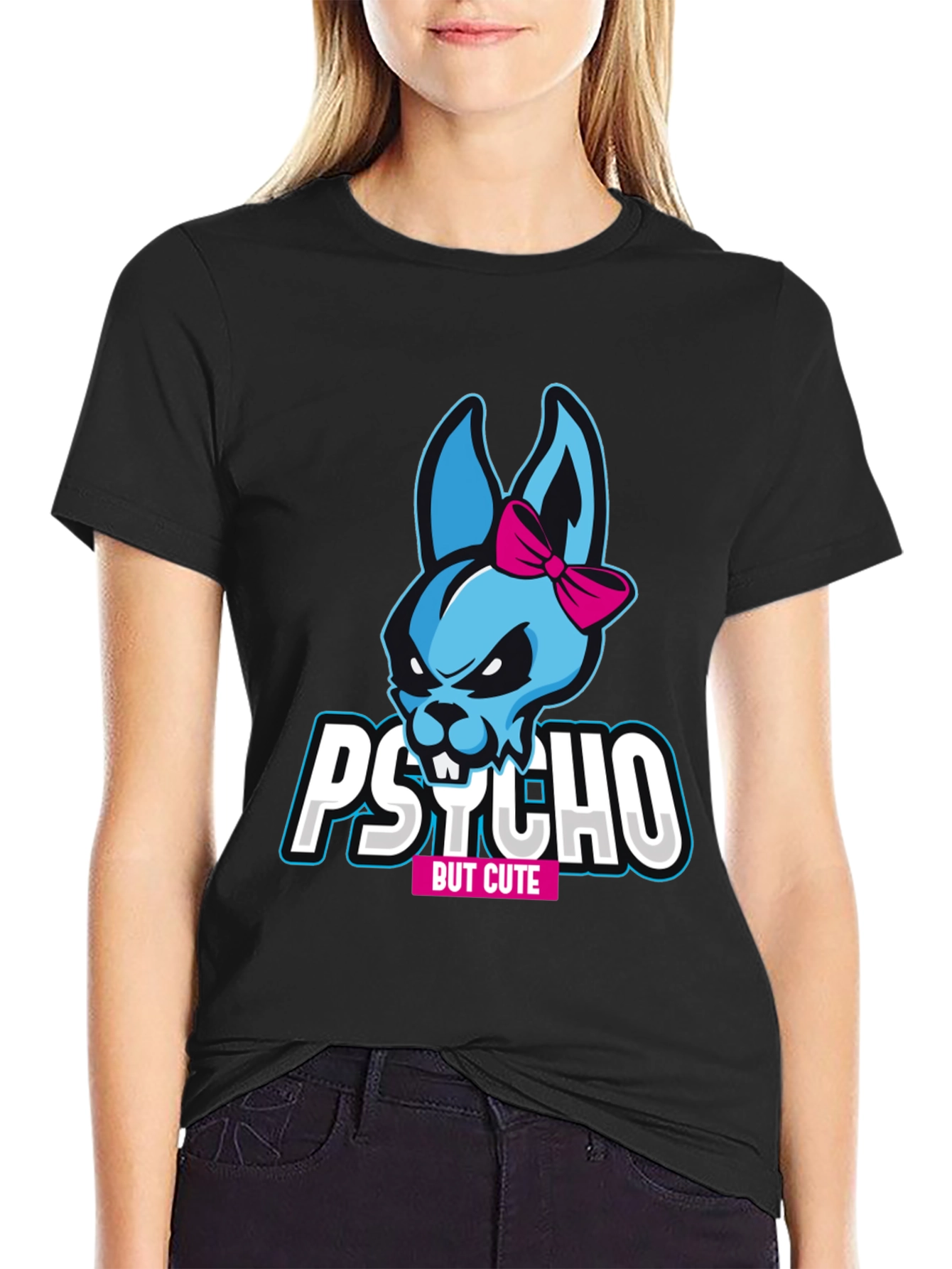 Psycho But Cute Bunny T-Shirt - Black Graphic Tee