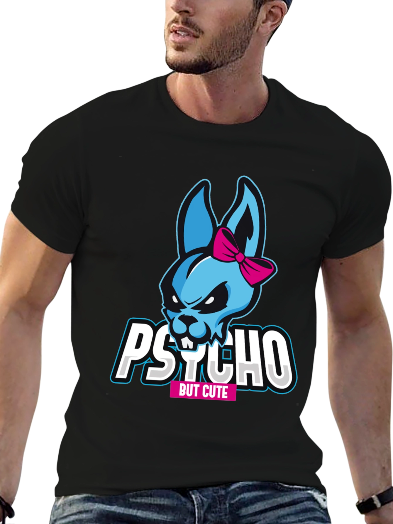 Psycho But Cute Bunny T-Shirt - Black Graphic Tee