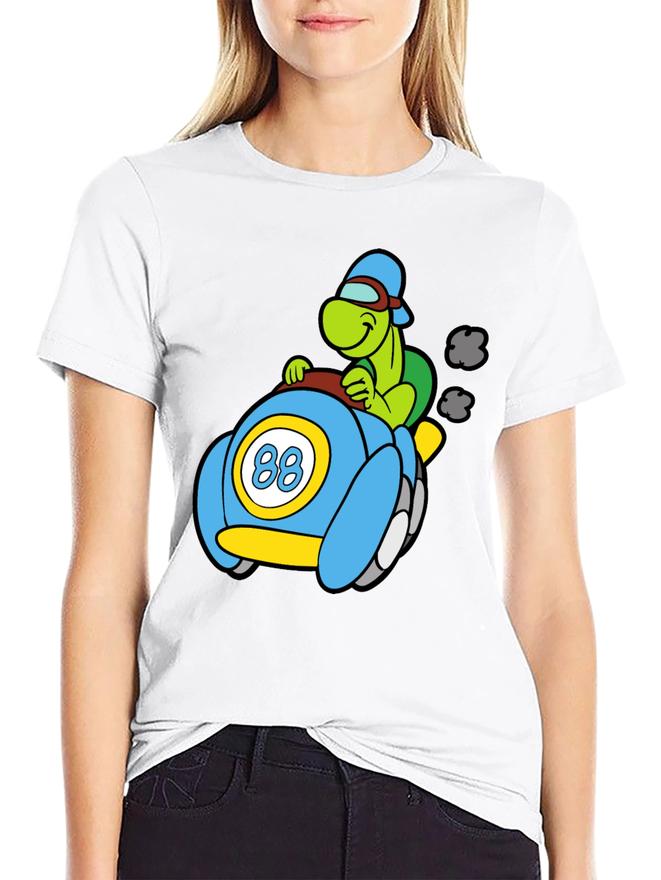 Cartoon Turtle Racer Black T-Shirt