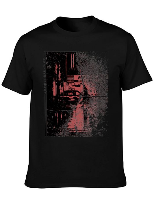 Abstract Cityscape Graphic Tee - Black